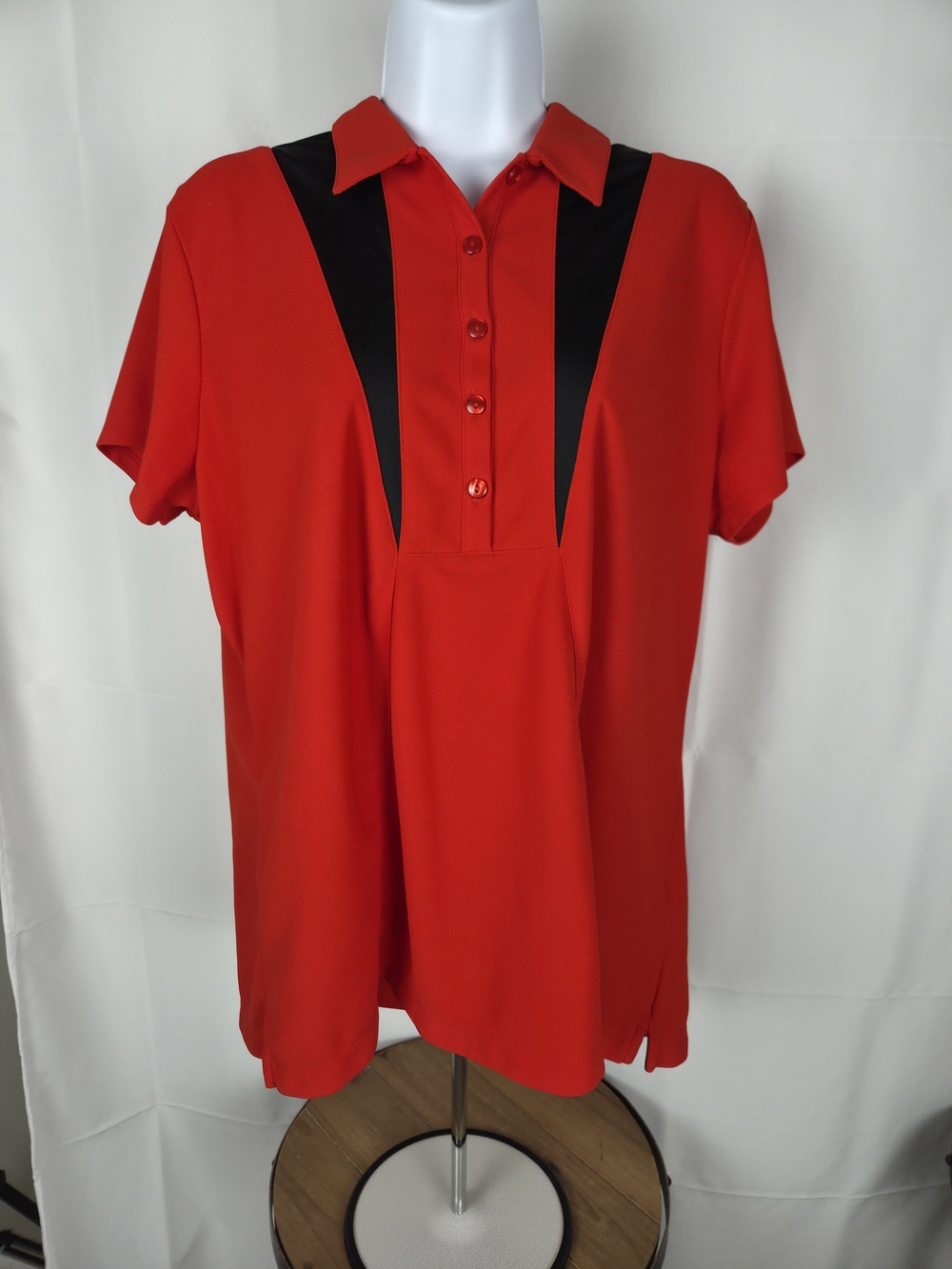 Womens Red Short-Sleeve Polo Top with Black Accent Panels